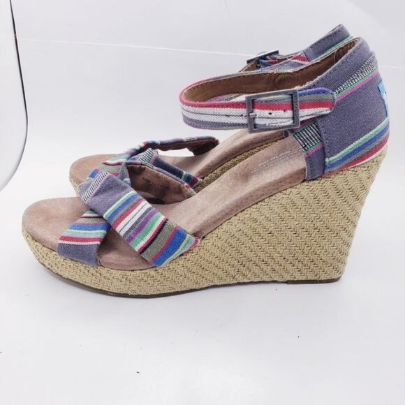 Toms Sienna Serape Wedge Heel Platform Ankle Strap Sandals Women's Size 9 - Picture 4 of 13